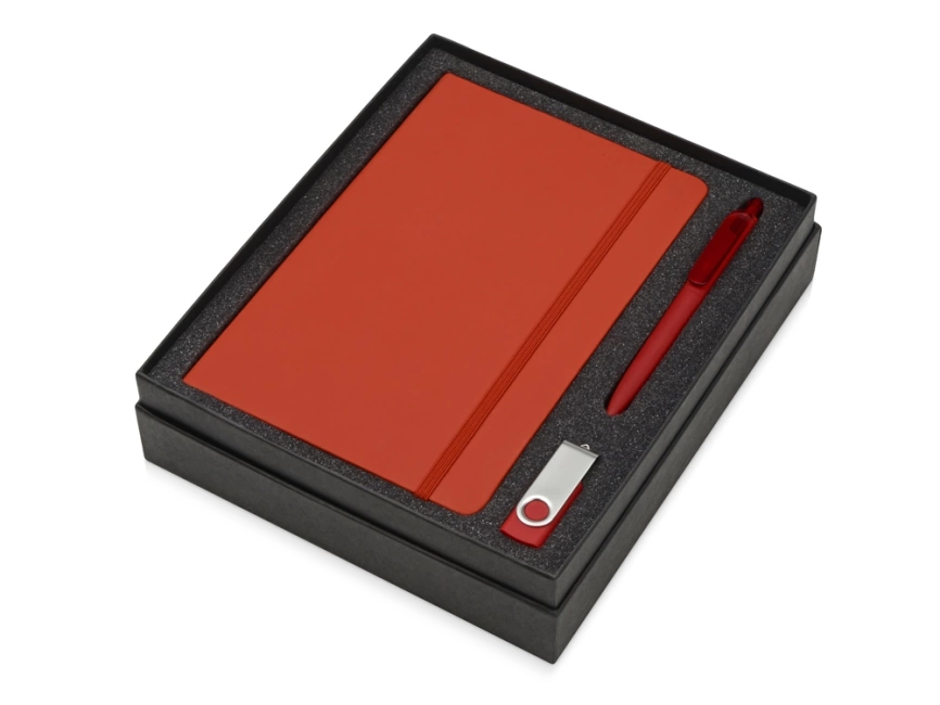 Подарочный набор Vision Pro Plus soft-touch с флешкой, ручкой и блокнотом А5, красный фото 2