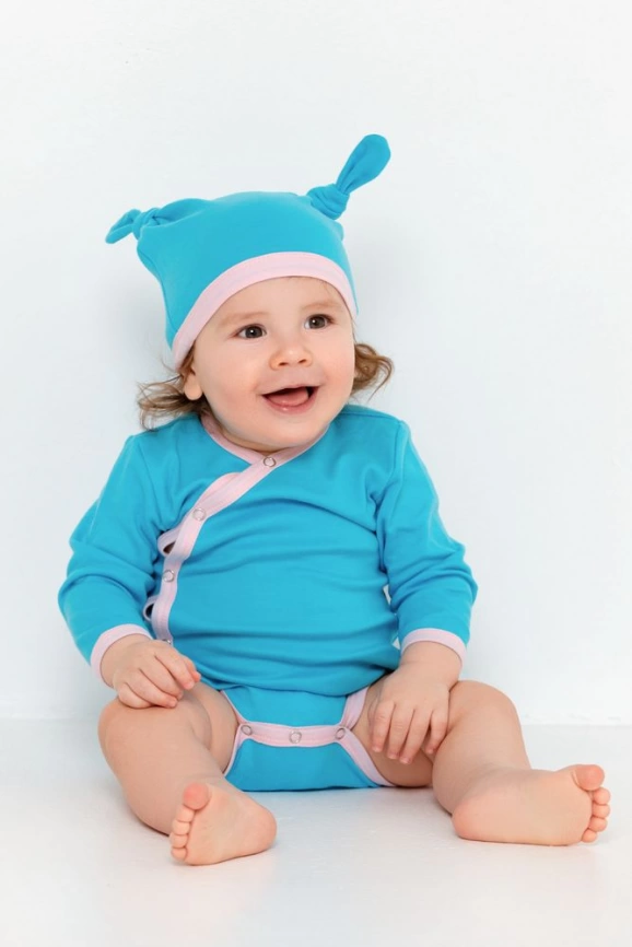 Шапочка детская Baby Prime, бирюзовая с розовым фото 3