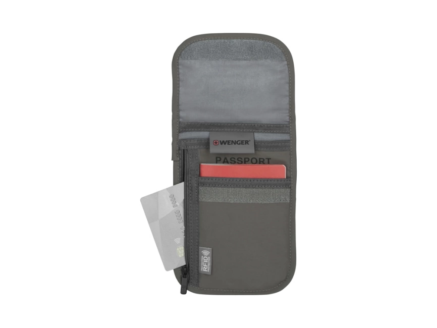 Чехол для документов WENGER на шею с системой защиты данных RFID, серый, полиэстер фото 3