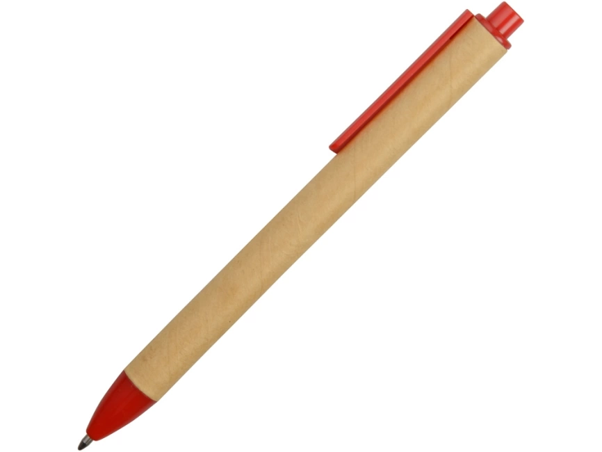 Ручка картонная пластиковая шариковая Эко 2.0, бежевый/красный фото 3
