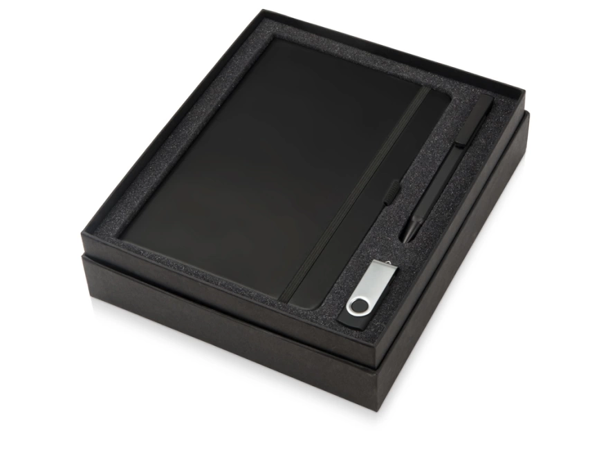 Подарочный набор Q-edge с флешкой, ручкой-подставкой и блокнотом А5, черный фото 2
