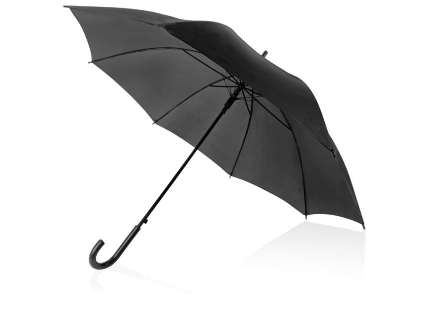 Зонт-трость полуавтоматический с пластиковой ручкой, черный фото 1