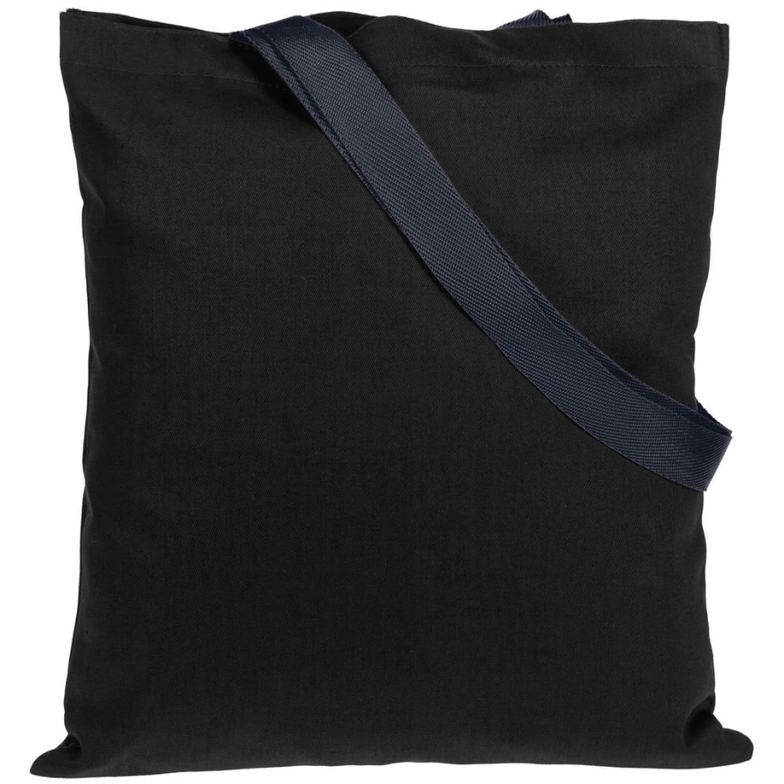 Холщовая сумка BrighTone, черная с темно-синими ручками фото 2