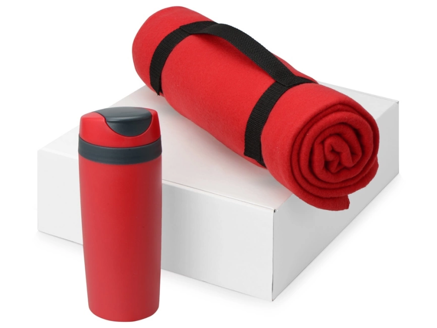 Подарочный набор Cozy с пледом и термокружкой, красный фото 1
