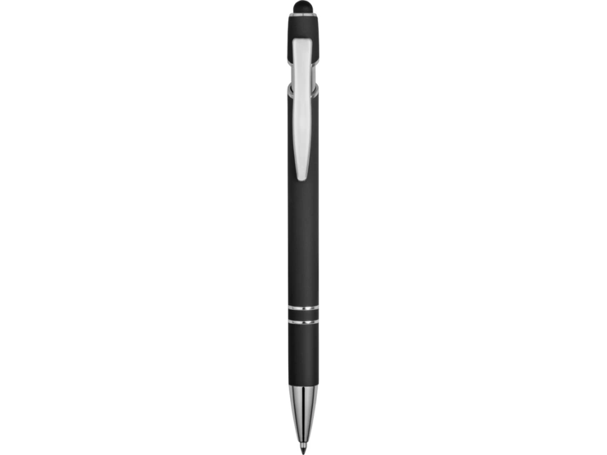 Ручка металлическая soft-touch шариковая со стилусом Sway, черный/серебристый фото 2