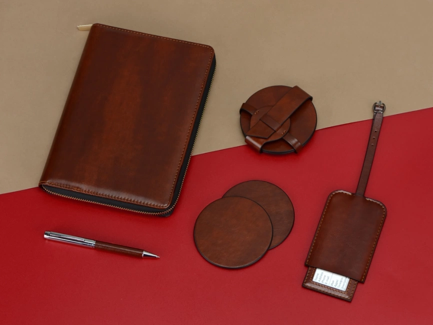 Бизнес-блокнот на молнии А5 Fabrizio с RFID защитой и ручкой, коричневый фото 12