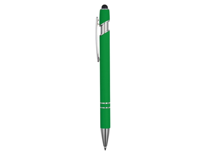 Ручка металлическая soft-touch шариковая со стилусом Sway, зеленый/серебристый фото 3