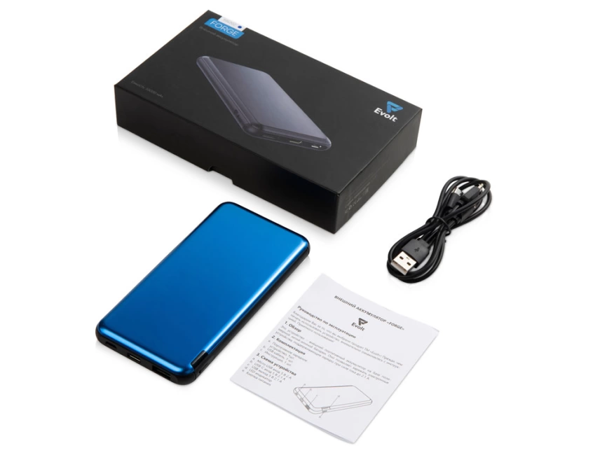 Внешний аккумулятор Forge, Evolt, металл, 10000mah, синий фото 7