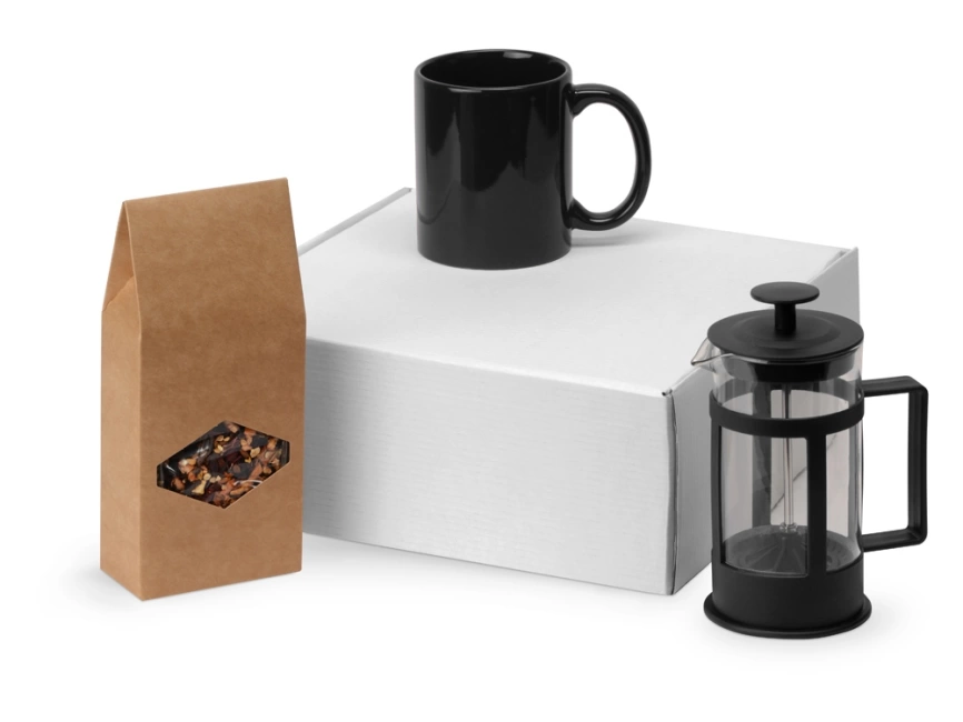 Подарочный набор с чаем, кружкой и френч-прессом Чаепитие, черный фото 1