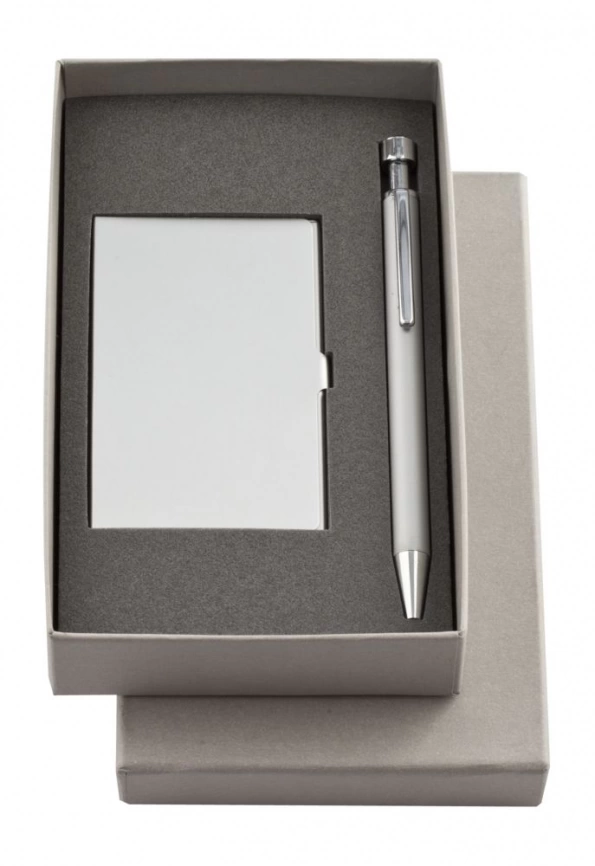 Набор Join: футляр для визиток и шариковая ручка, серебристый фото 1