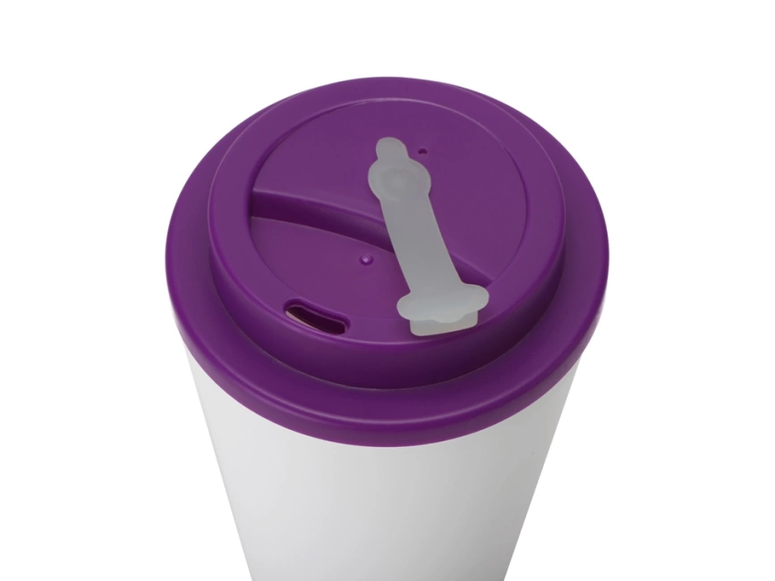 Пластиковый стакан Take away с двойными стенками и крышкой с силиконовым клапаном, 350 мл, белый/фиолетовый фото 3