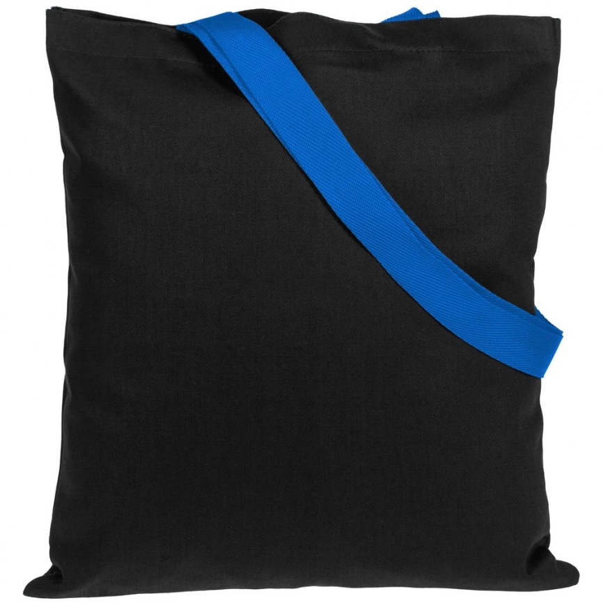 Холщовая сумка BrighTone, черная с ярко-синими ручками фото 2