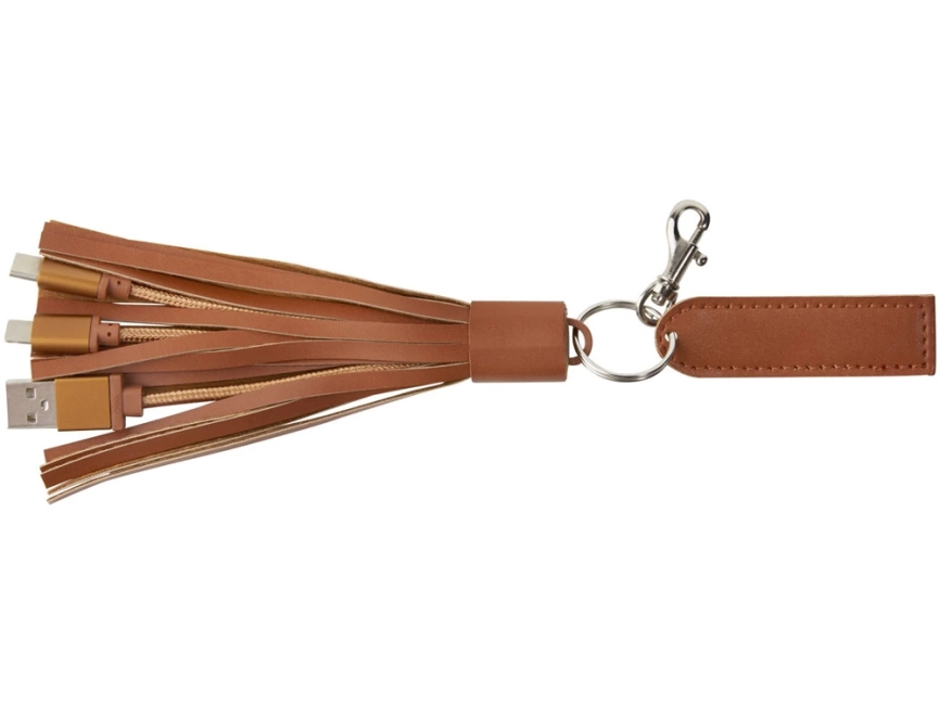 Тканевый кабель для зарядки Tassel 3-в-1, коричневый фото 2