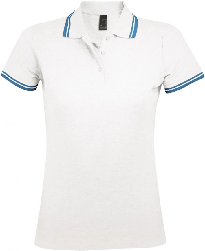 Рубашка поло женская Pasadena Women 200 с контрастной отделкой белая с голубым, размер L фото 1