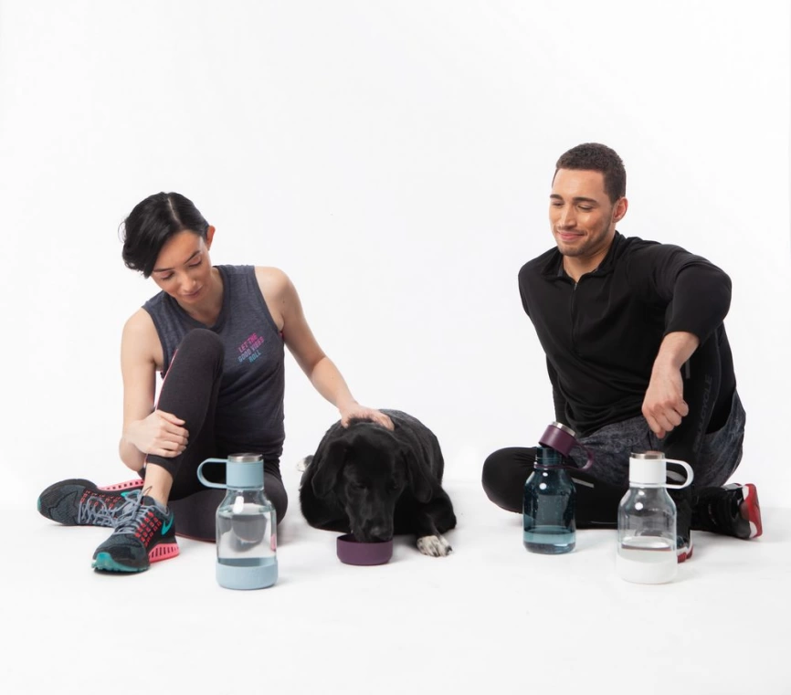 Бутылка для воды с миской для питомца Dog Water Bowl Lite, серо-голубая фото 3